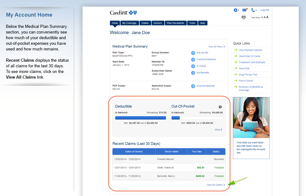 CareFirst My Account Feature Tour