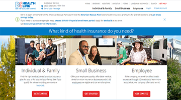 Screenshot of DC Health Link page.